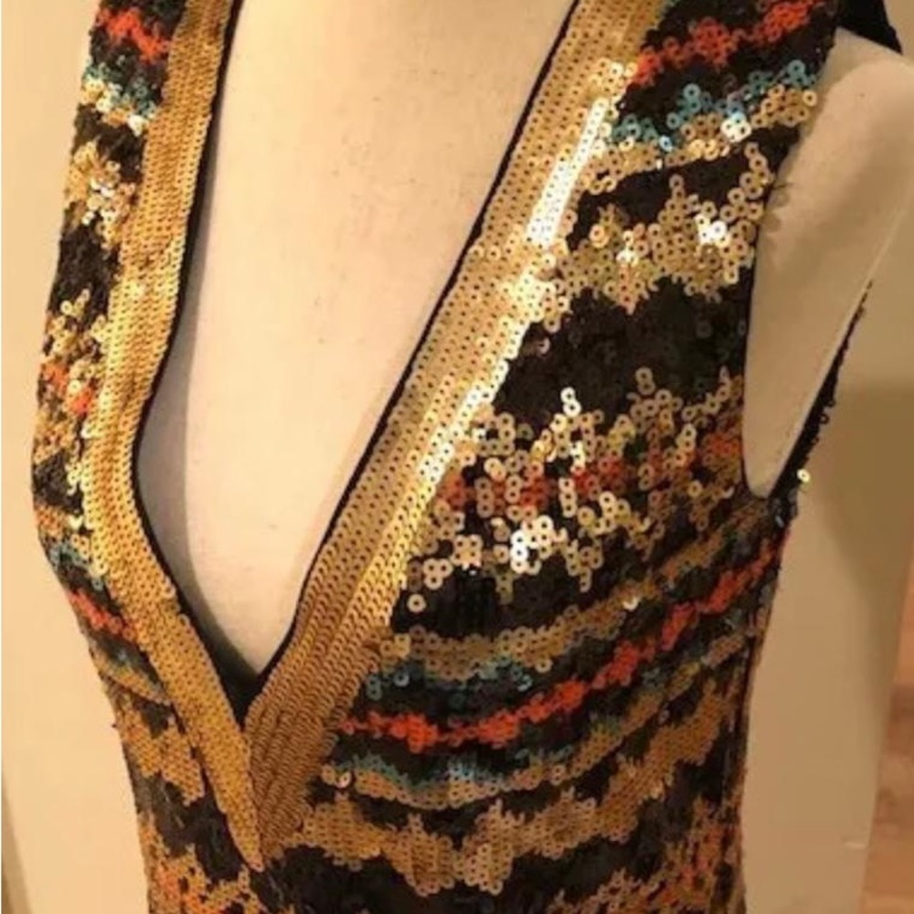 💋 bebe limited edition embellished sequin M gold dress New RARE 💋 - Picture 6 of 9